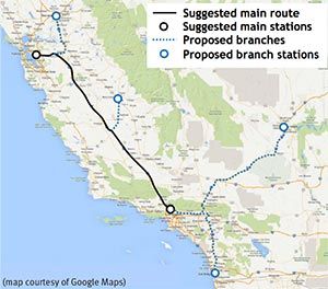 Suggested hyperloop route map