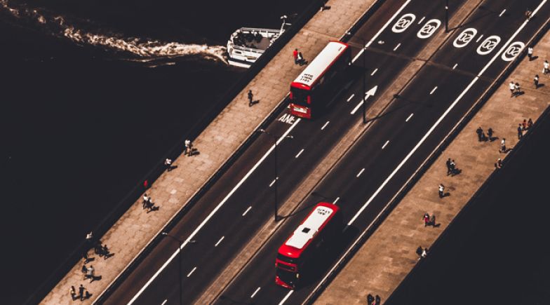 Aerial shot of traffic on a bridge