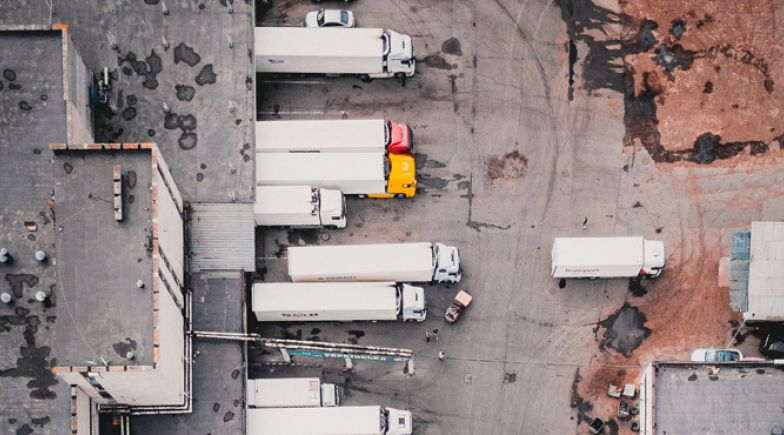 Aerial view of freight lorries